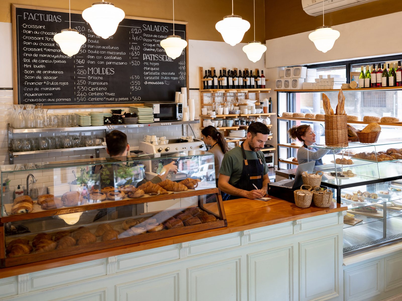 A group of cafe workers getting ready for the opening.